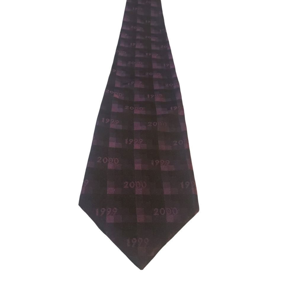 NWT Croft & Barrow Luxury Millennium Y2K Tie Burgundy Black Plaid '1999' '2000'‎